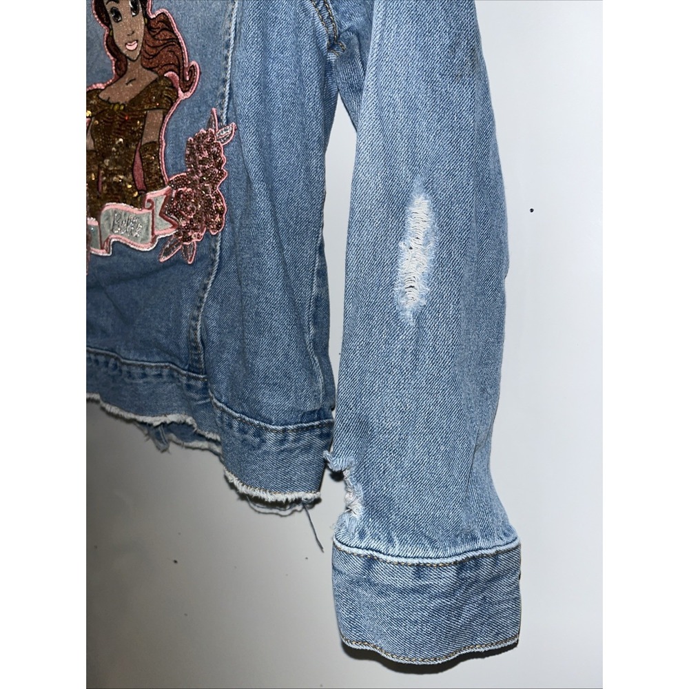 Disney Beauty & the Beast Denim Sequin Jacket Belle Sz US 7/8 Girls Jean Blue - Picture 9 of 10